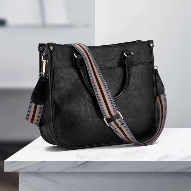 Detalle 2 de ZOUIQSS women’s crossbody leather shoulder bag with adjustable strap and zipped pockets