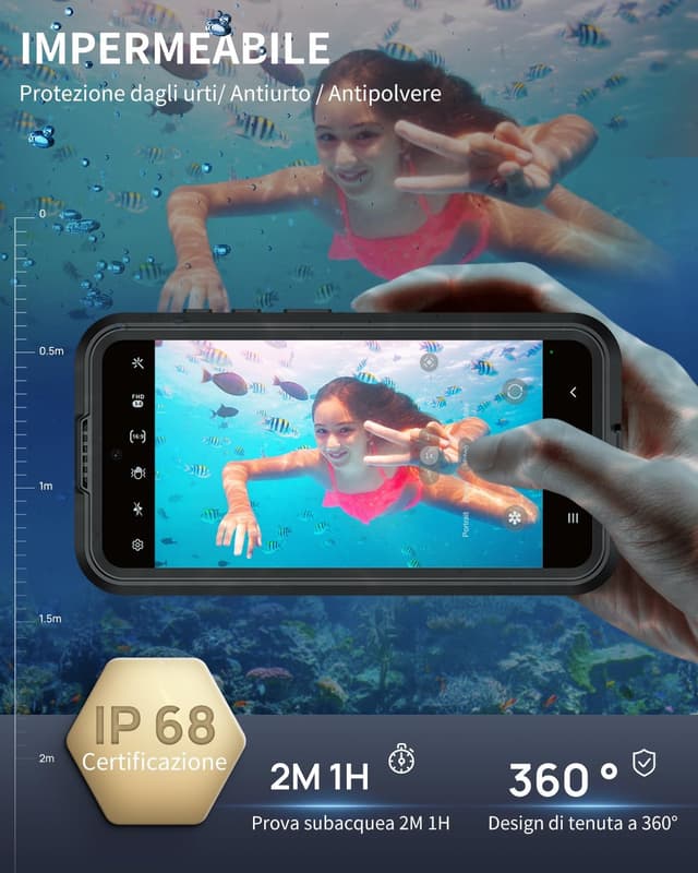 Detalle de Focusor Cover impermeabile IP68 per Samsung Galaxy S26 Plus, custodia subacquea antiurto con protezione schermo Full Body nero