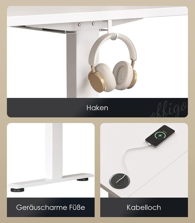 Thumbnail 6 de OffiGo höhenverstellbarer Schreibtisch 180x80 cm elektrisch mit USB & Steckdosen, 2-Positionen-Speicher