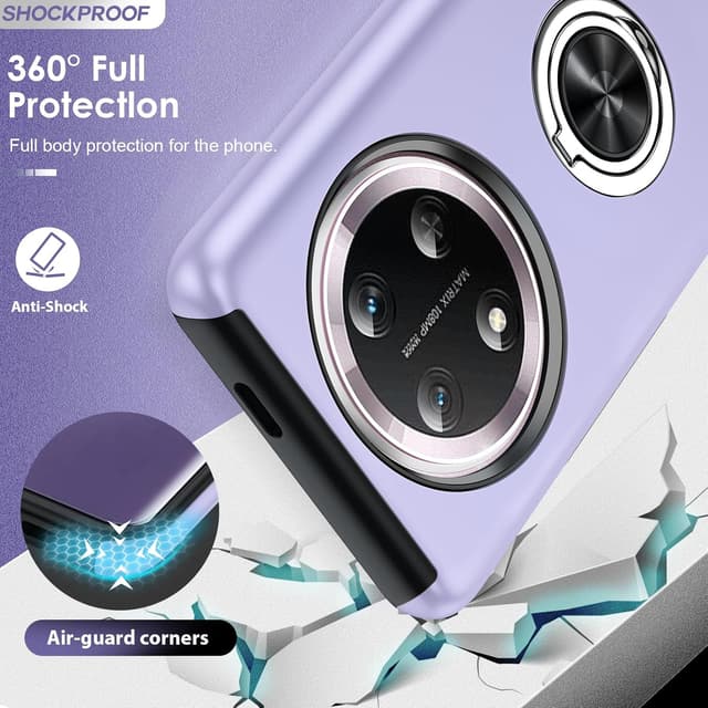 Detalle 2 de LeYi phone case for Honor Magic7 Lite 5G (Purple) with invisible metal ring stand & camera lens protectors