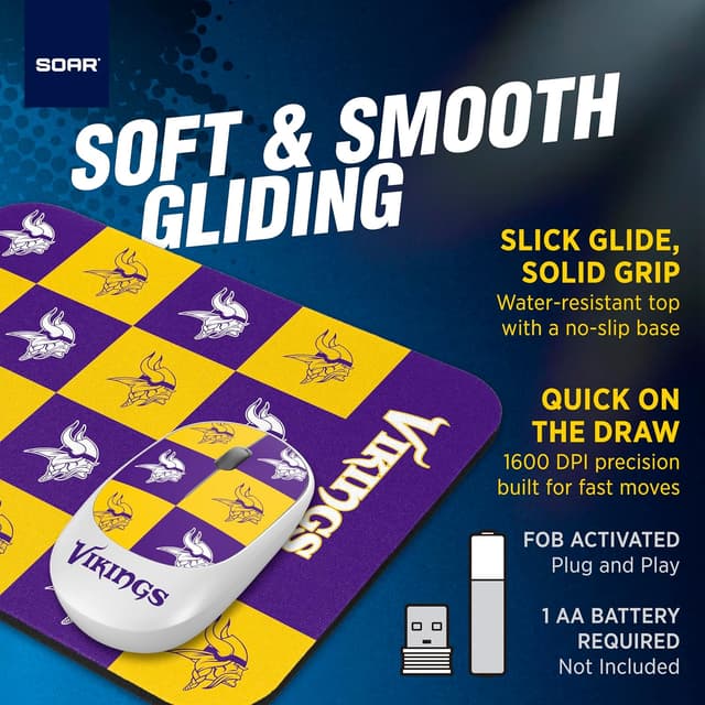 Detalle 2 de SOAR NHL Wireless Mouse + Water-Resistant Mouse Pad (4.21in x 2.32in) bundle