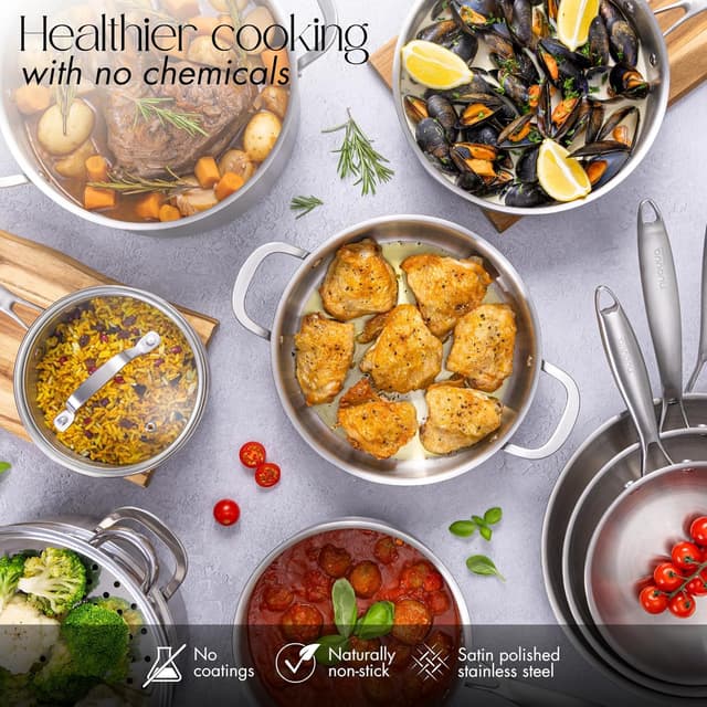 Detalle de nuovva 17-piece Stainless Steel Pots and Pans Set with Glass Lids