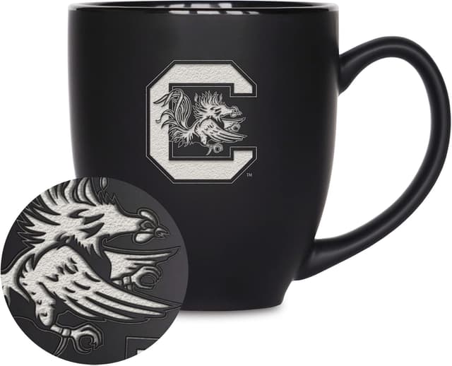 Detalle 1 de Rico Industries NCAA Standard 15oz Laser Engraved Matte Black Ceramic Bistro Mug