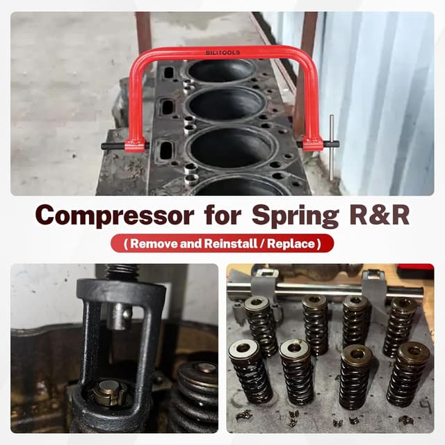 Detalle de BILITOOLS Compresseur de ressort de soupape – kit 13 outils avec pince à joint de tige et rodoirs