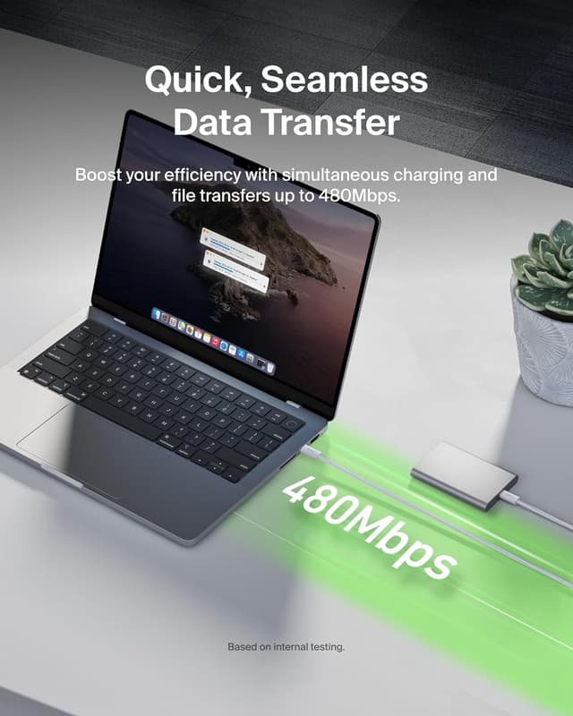 Thumbnail 6 de Belkin USB-C to USB-C Cable (6.6 ft, 240W) — Soft Braided Charging Cord (White)