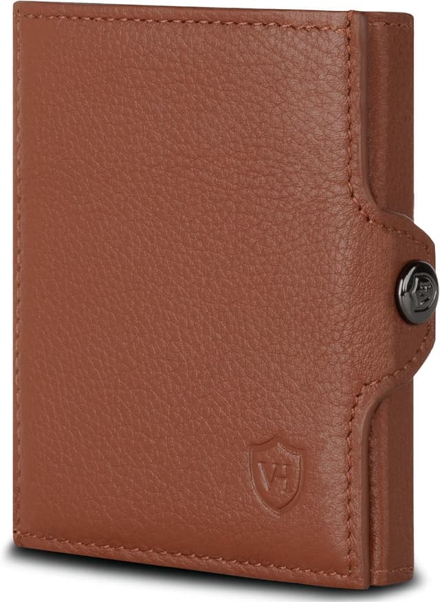 Detalle de VON HEESEN Slim Wallet mit RFID-Schutz & Münzfach — Geldbörse Cognac-Braun