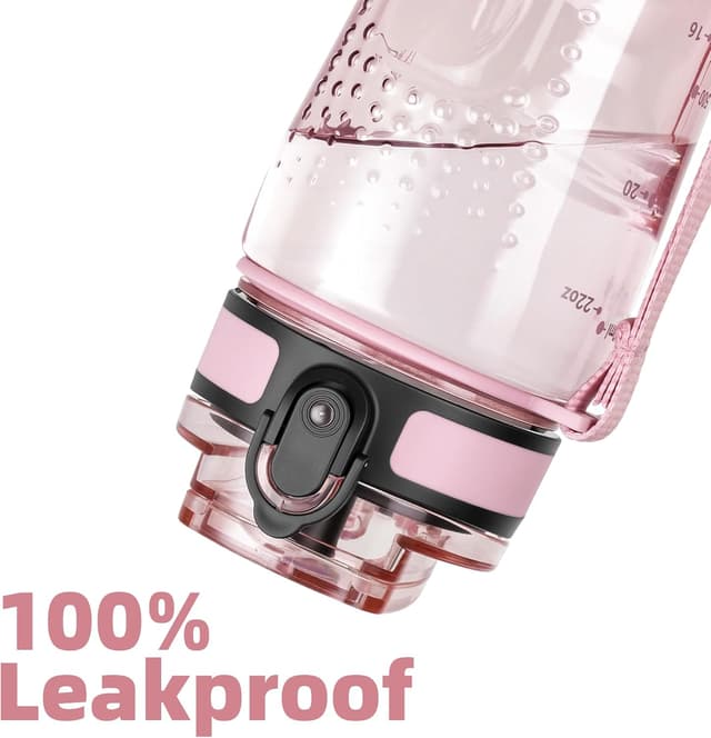 Detalle de Oldley 750ml/25oz Sports Water Bottle (BPA-free, leakproof, time markings) – Transparent Pink