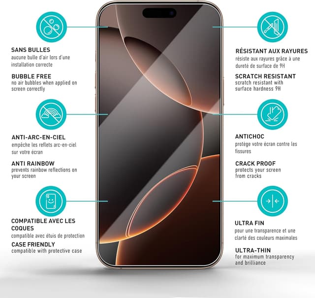 Detalle de smartect Verre Trempé (3 + 3 pièces) Clear pour iPhone 16 Pro : écran + caméra, 9H