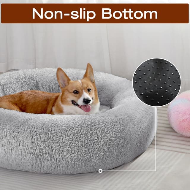 Detalle de JOLLYVOGUE Dog & Cat Donut Bed (23") for Calming Anti-Anxiety Comfort