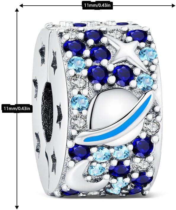 Detalle de KEQ 925 Sterling-Silber Spacer Charms als Stopper für Armbänder & Ketten mit Zirkonia-Pavé