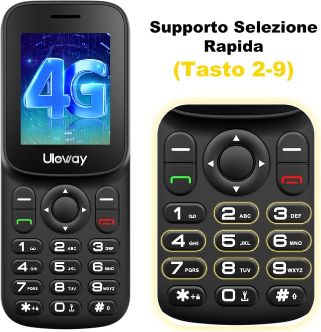 Thumbnail 6 de Uleway 4G telefono cellulare compatto per anziani con doppia SIM, tasti grandi, USB‑C e radio FM (LCD da 1,77")