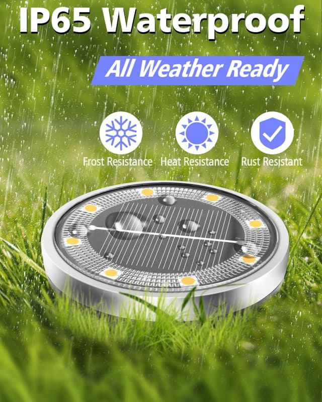 Detalle de Bowfar 12er-Set Solar-Bodenleuchten außen mit 8 LEDs, IP65