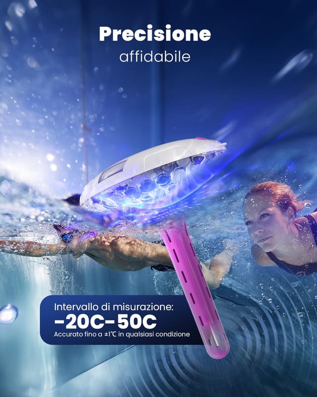 Detalle 2 de Baldr luce solare per piscina con doppio display LCD e termometro galleggiante IPX7