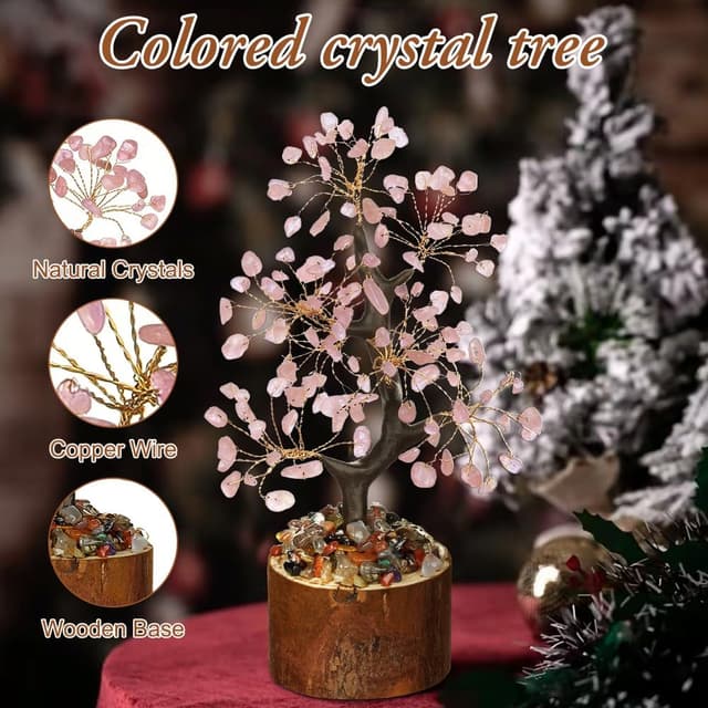 Detalle de Vicloon Arbre en Cristal Rose « Arbre de Vie » en pierres naturelles — décor Feng Shui pour calme et prospérité