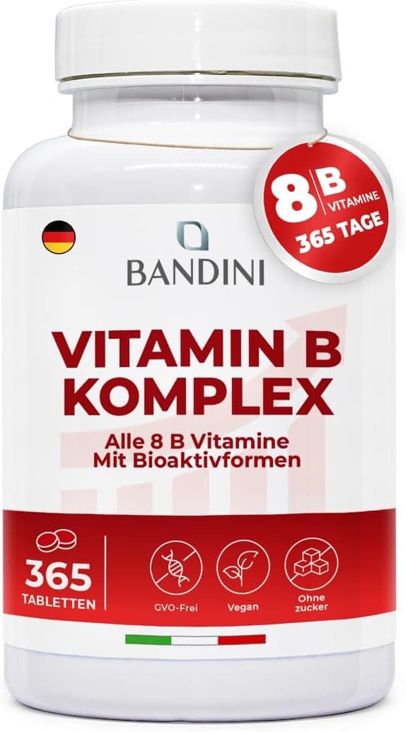 Detalle de Bandini® Vitamin B Komplex hochdosiert – 365 Tabletten (12 Monate), veganer B-Komplex mit 8 B-Vitaminen