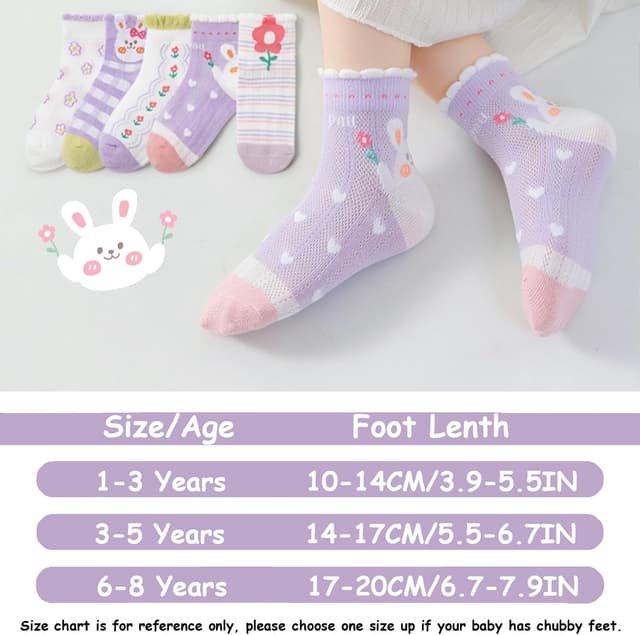 Detalle de QKURT 5 Pairs Kids Ankle Socks (Breathable Mesh) for 1–8 Years
