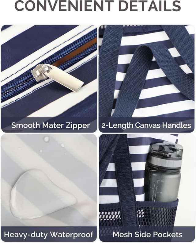 Detalle 2 de HOMESPON Beach Tote Bag for Women with Zip and Pockets – large waterproof mesh holiday bag for travel, swim and shopping