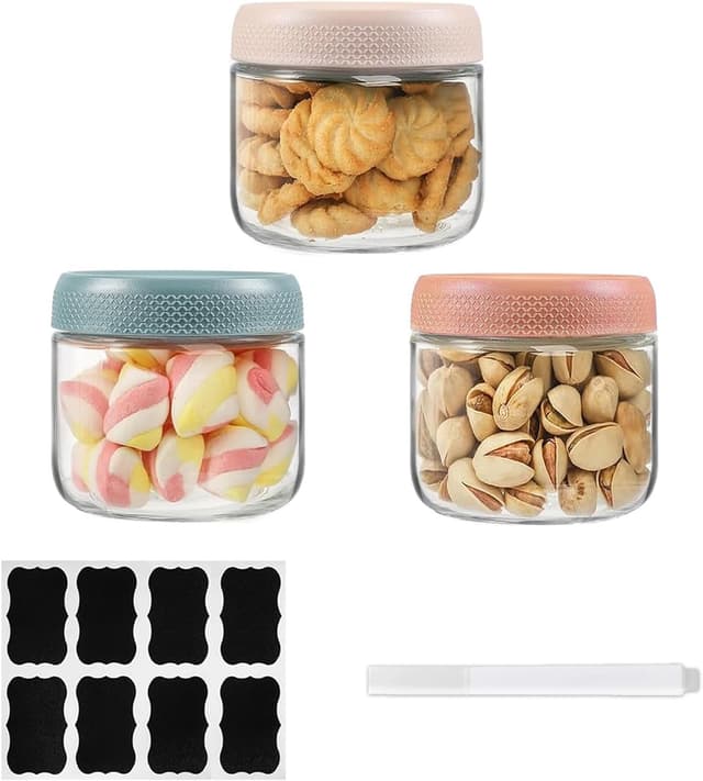 Detalle de ZhouZGlass 3-Pack 300ml Glass Jars with Airtight Screw Lids for Overnight Oats & Food Storage