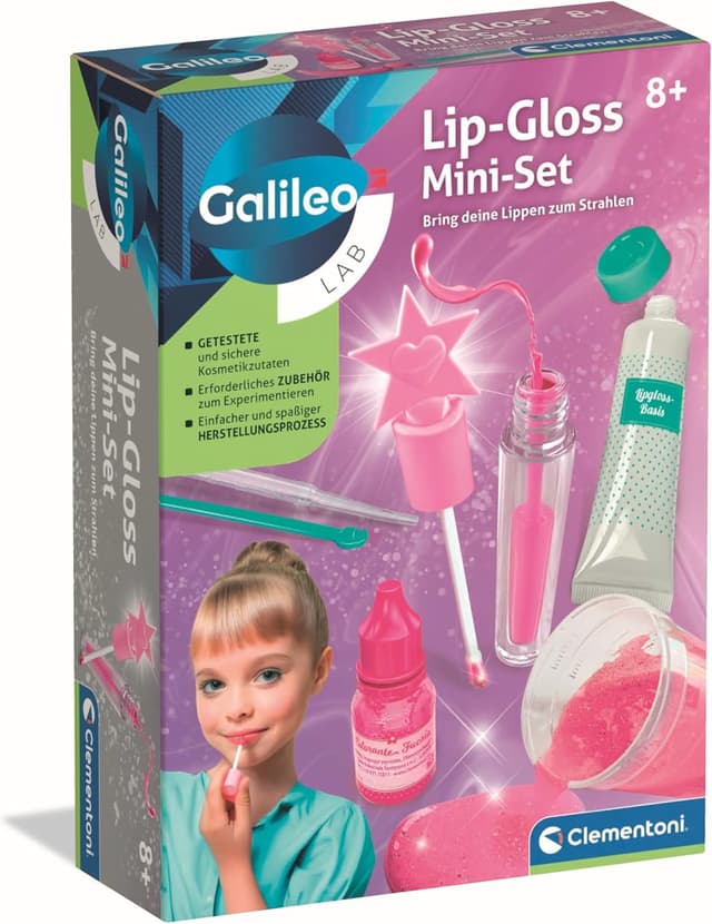 Detalle de Clementoni Galileo Lab Lip-Gloss Mini Set (ab 8 Jahren) 59444 – Lipgloss selbst herstellen mit sicheren Inhaltsstoffen