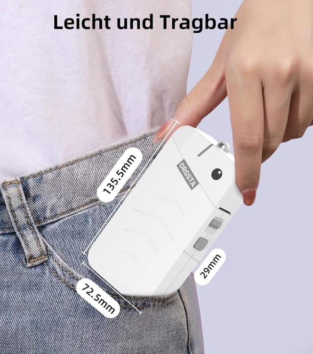 Detalle de ORGSTA S001 Etikettendrucker mit Bluetooth für selbstklebende Etiketten – mobil, sofort druckbereit