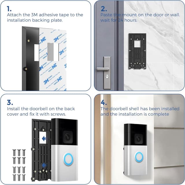 Thumbnail 6 de Gusfeliz No-Drill Ring Doorbell Mount – strong adhesive backplate holder for Ring Video Doorbell 1/2/3/4 & Battery Plus/Pro