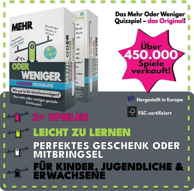 Detalle 2 de More or Less „Mehr oder Weniger“-Kartenspiel (Ausgabe Geografie) von More or Less