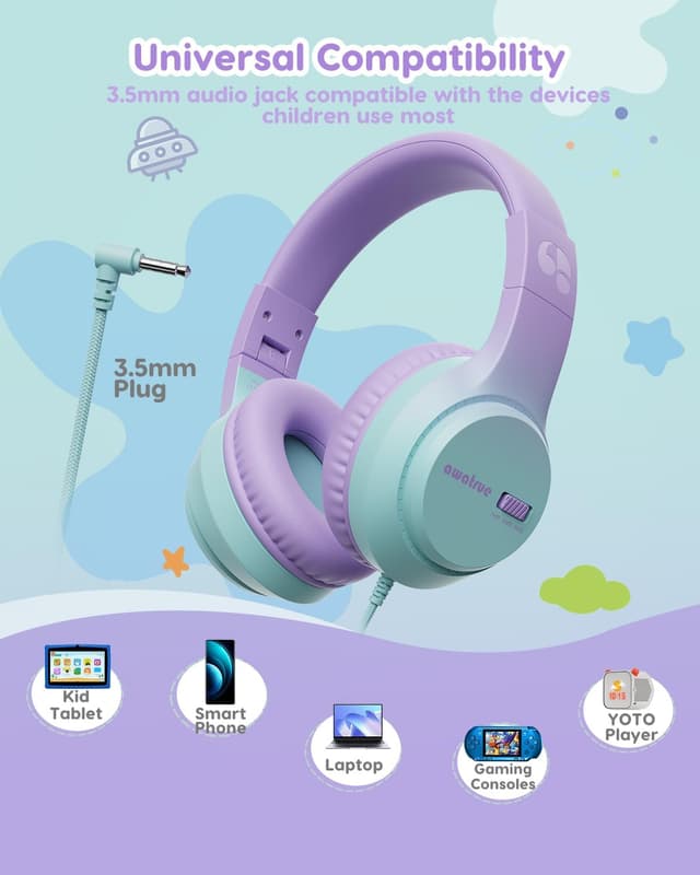 Thumbnail 3 de awatrue Kids Headphones 85 dB wired over-ear