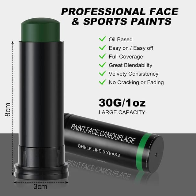 Detalle 2 de Aomig Bodypainting Farben: 3 Öl-Creamy-Blending-Sticks (schwarz, braun, grün) für Gesicht & Körper