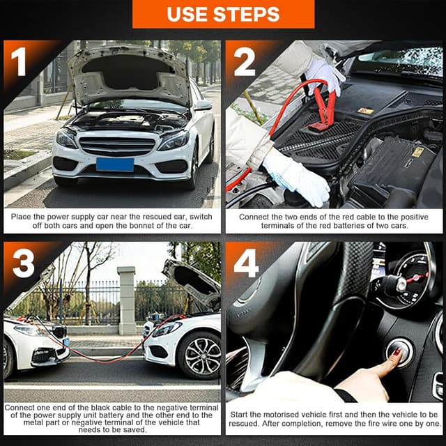 Thumbnail 6 de GEARCELL 6m 3000A 2x Heavy-Duty Jump Leads (with gloves) for 6V, 12V and 24V cars, vans and more