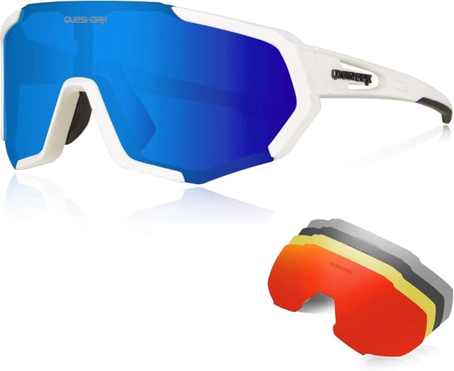 Detalle de Queshark Occhiali Ciclismo Polarizzati con 5 Lenti Intercambiabili (TR90) per corsa, MTB e running
