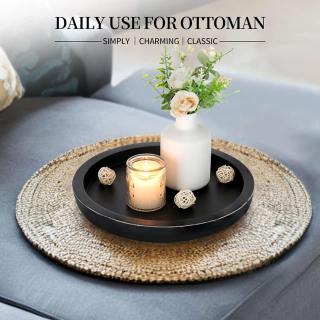 Detalle 2 de Hanobe Wooden Tray Round Decorative Serving Tray 🏺