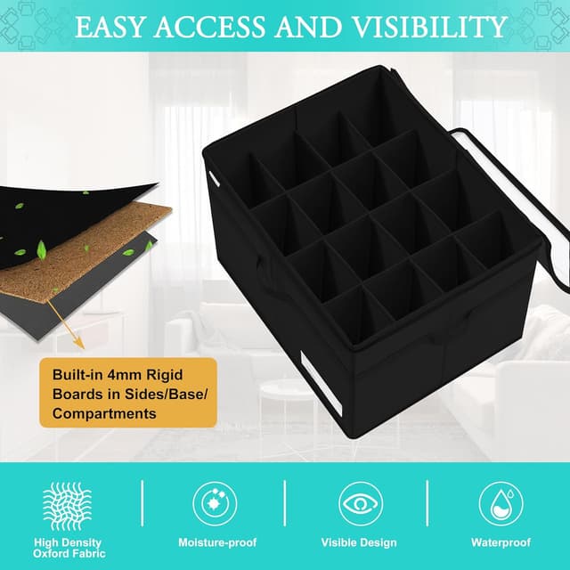 Detalle de Organizer Scarpe per Armadio pieghevole fino a 16 paia, con contenitori trasparenti e manici rinforzati (nero)