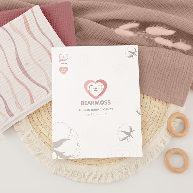 Thumbnail 6 de Bearmoss Moltontücher Baby-Spucktücher aus 100% Baumwolle, Musselin Set (6er, 60×60 cm) – Rosa-Druck