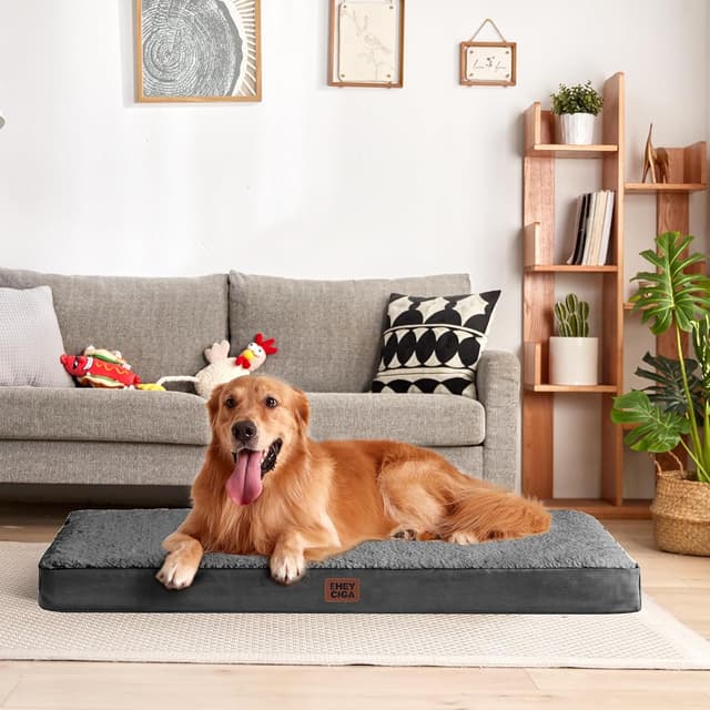 Detalle de EHEYCIGA Orthopedic Dog Bed Large Mattress with Removable Washable Cover (Grey, 91x68x9cm)