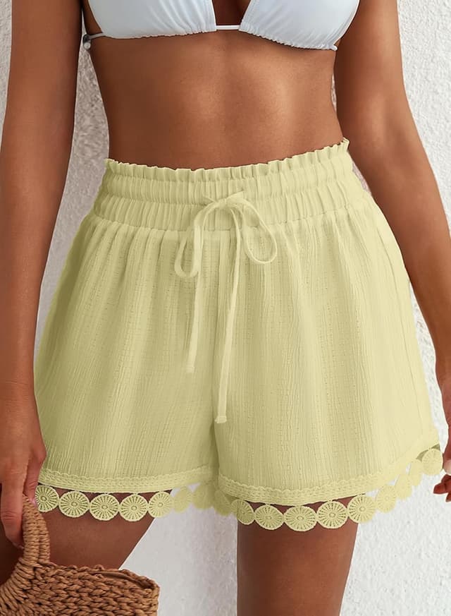 Detalle de Dokotoo Women’s Summer Lace Boho Beach Cover-Up Shorts (Elastic Waist Drawstring)