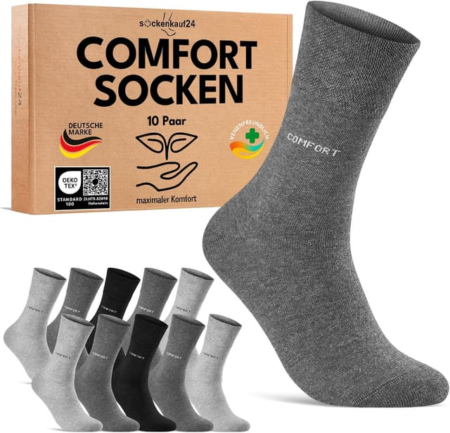 Detalle de sockenkauf24 10 Paar Comfort Socken ohne Gummibund & ohne Naht für Damen und Herren
