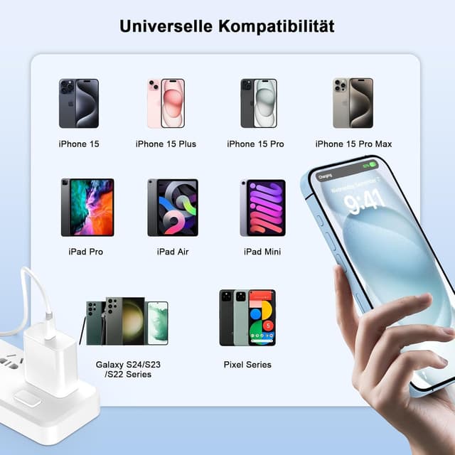 Detalle de FUHAYA iPhone 17/16 chargeur 20 W USB‑C (4-Pack) certifié MFi avec câbles USB‑C vers USB‑C