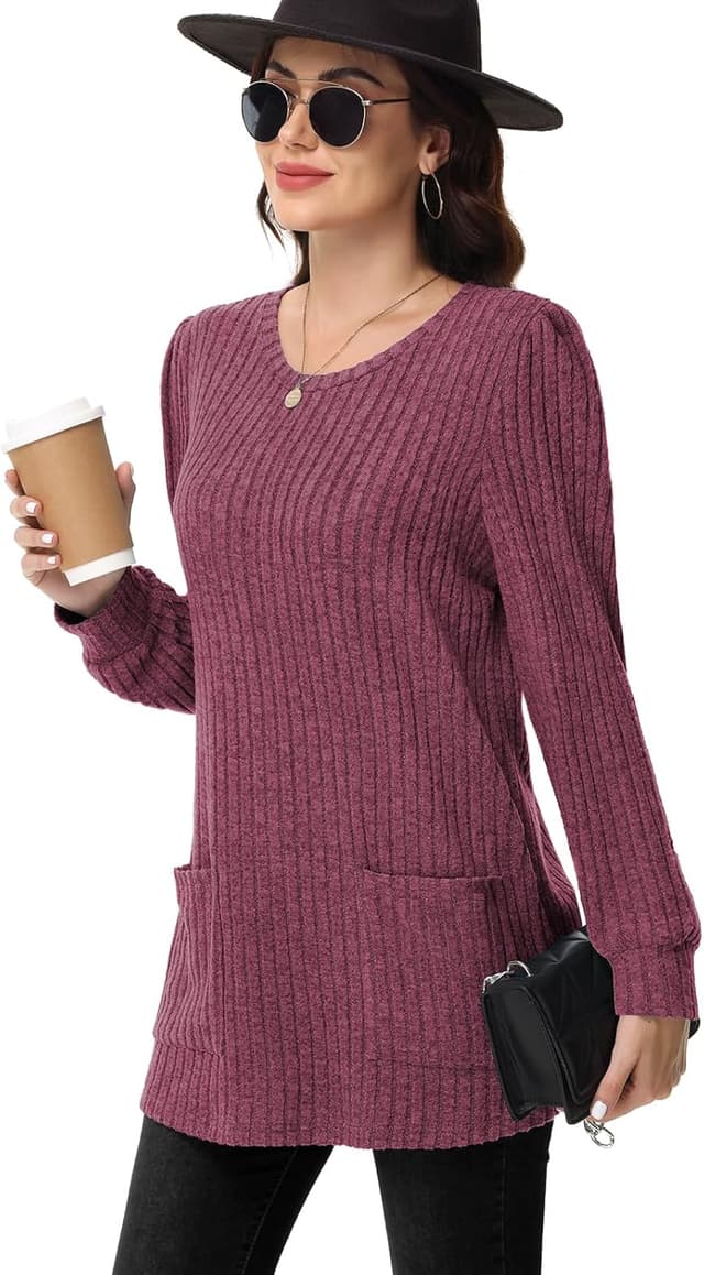 Detalle de Tanmolo Damen leichter Pullover im Tunika-Look mit Rundhals und Taschen