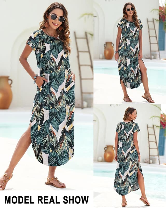 Detalle 2 de PLOKNRD Robe d’été longue col rond à manches courtes et poches latérales