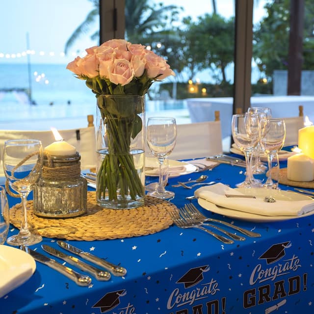 Detalle de Gatherfun Graduation Decorations 2026 Class Blue Graduation Tablecover (3-Pack, 54"x108")