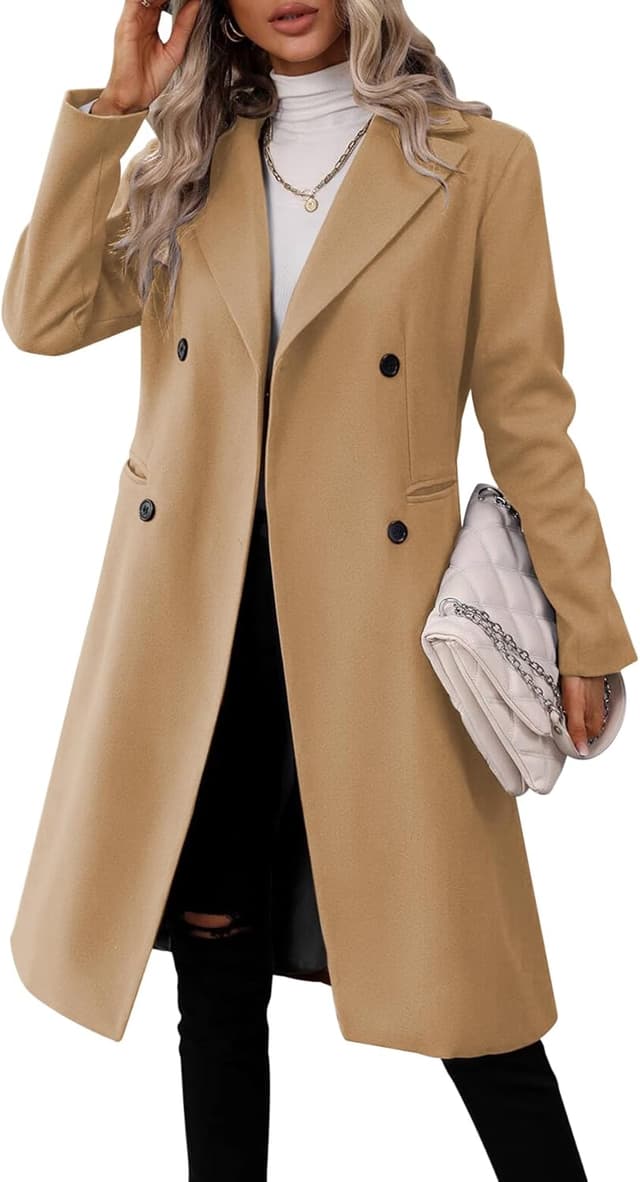 Detalle de Danedvi Womens Long Double Breasted Coat with Lapel Collar