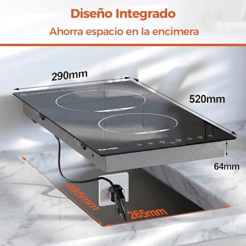 Thumbnail 7 de Topwish placa vitrocerámica 2 fuegos encastrable de 30 cm (3000 W) con control táctil, temporizador y seguridad