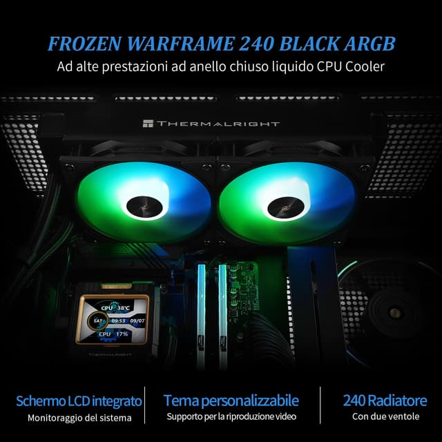 Thumbnail 1 de TR FW 240 Black ARGB Water Cooler per CPU con 2 ventole PWM e pompa 3000RPM, display LCD IPS