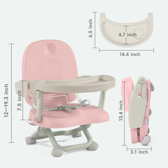 Detalle de YOLEO Réhausseur enfant pliable et portable (chaise haute bébé) rose, réglable en hauteur