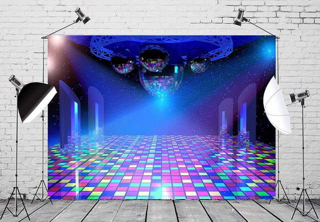 Detalle de BELECO Disco Party Backdrop (10x8ft) Vintage Neon Music Stage Background