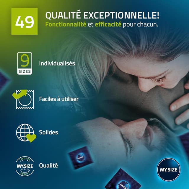 Detalle de MY.SIZE PRO 10 Préservatifs ÉLITE – Taille 2 (49 mm) en latex Vytex, boîte de 10