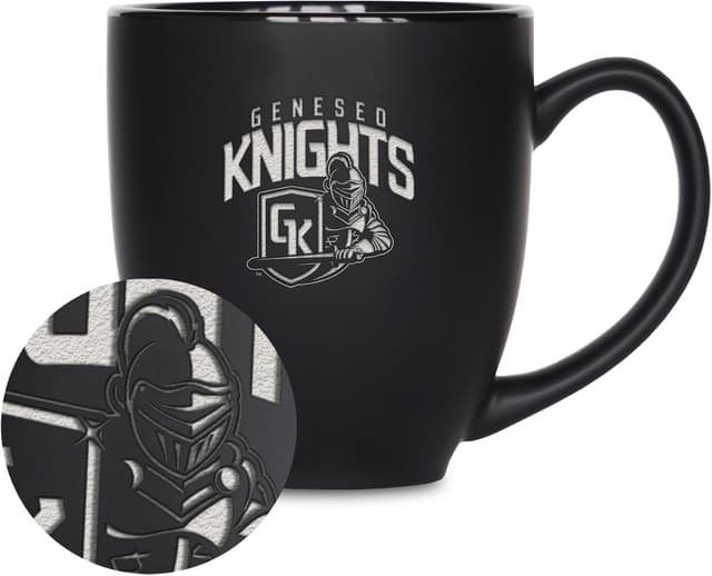 Detalle de Rico Industries NCAA Standard 15oz Laser Engraved Matte Black Ceramic Bistro Mug