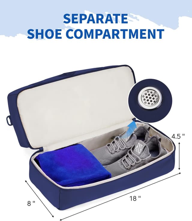 Detalle de WANDF Reisetasche Damen Handgepäck-Tasche fürs EasyJet Handgepäck (45×36×20) mit Schuhfach & Nassfach, Weekender Duffel in Blau