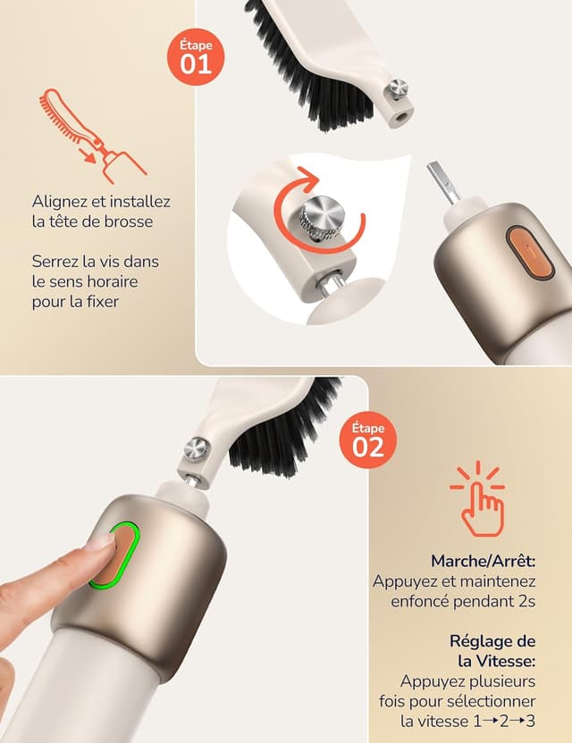 Thumbnail 6 de Brosse de nettoyage électrique PalNests avec 2 têtes et 3 vitesses réglables
