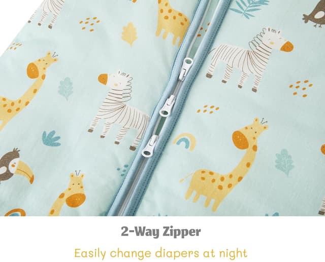 Detalle de Chilsuessy Baby Schlafsack mit Füßen 2,5 Tog für Ganzjahr (Grün Zoo) – Längen 70–100 cm